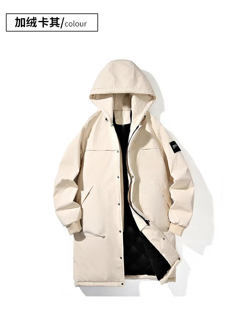 Big Size 9XL Men's Long Trench Coat Hood Fleece Thick Windbreaker Male Autumn Winter Lightweight Plus Large Oversize Hat Zipper