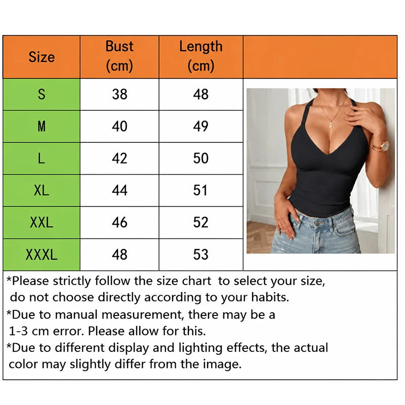 Women Sexy V Neck Sling Camisole Solid Color Halter Tank Top With Built-in Padded Bra Breathable Outer Wear Inner Daily Casual