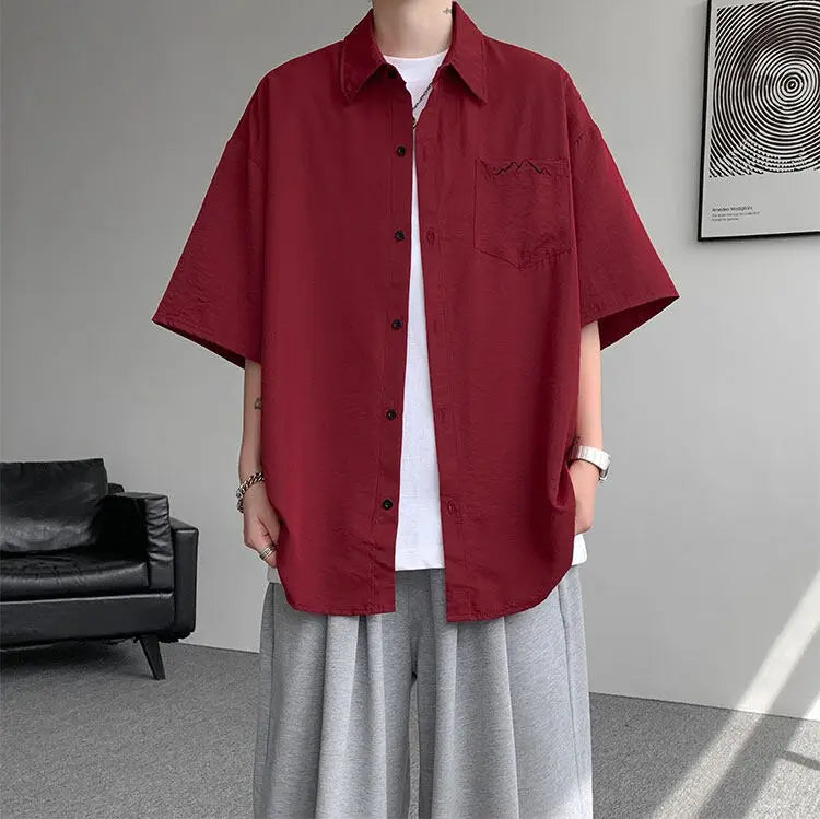 LEGIBLE Spring Summer Solid Shirts Men Casual Oversized Three Quarter Shirts Male Loose Fit Shirt for Man