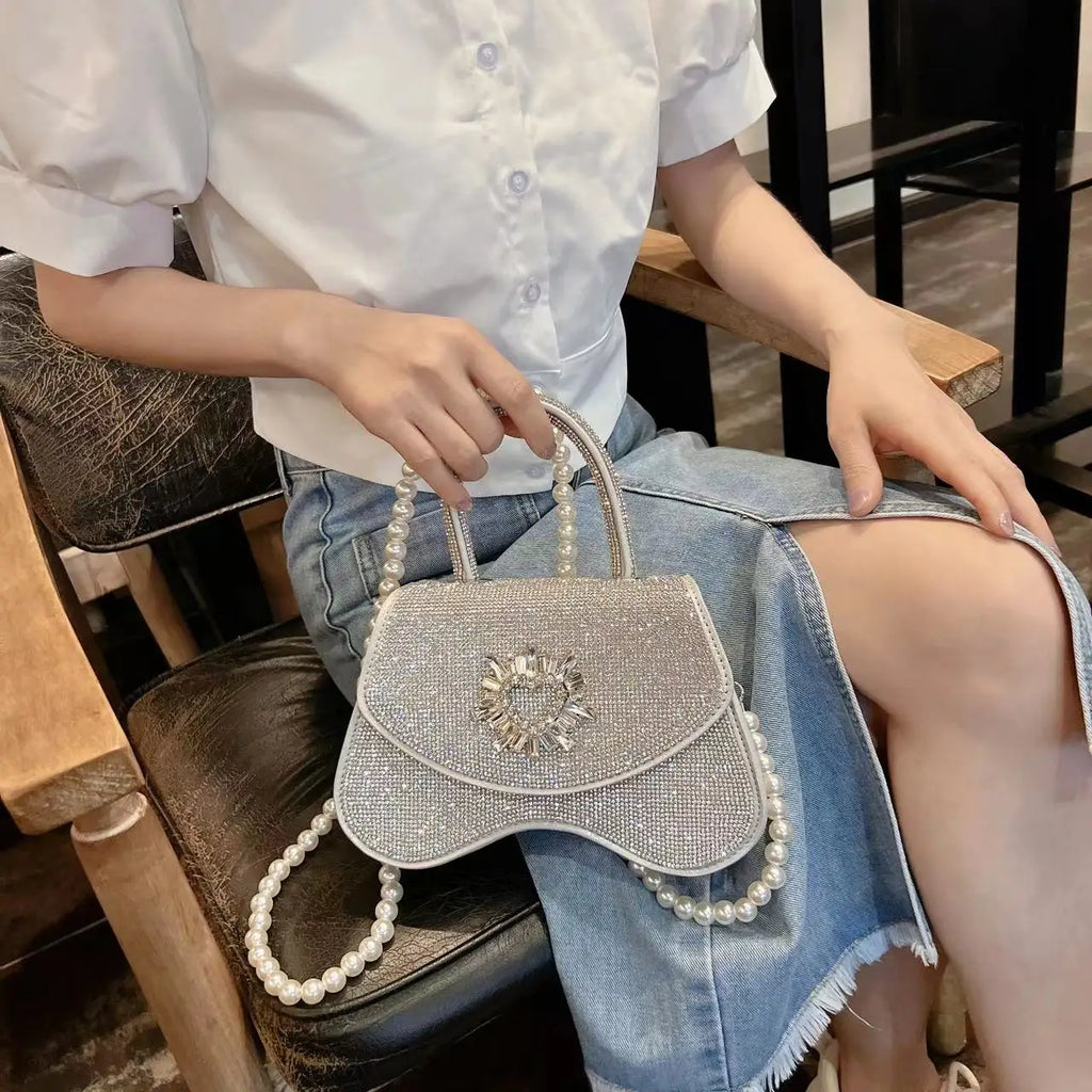 Luxury Women Handbag Glitter Shiny Rhinestones Diamonds Evening Bag Wedding Party Clutch Purse Wide Strap Shoulder Messenger Bag