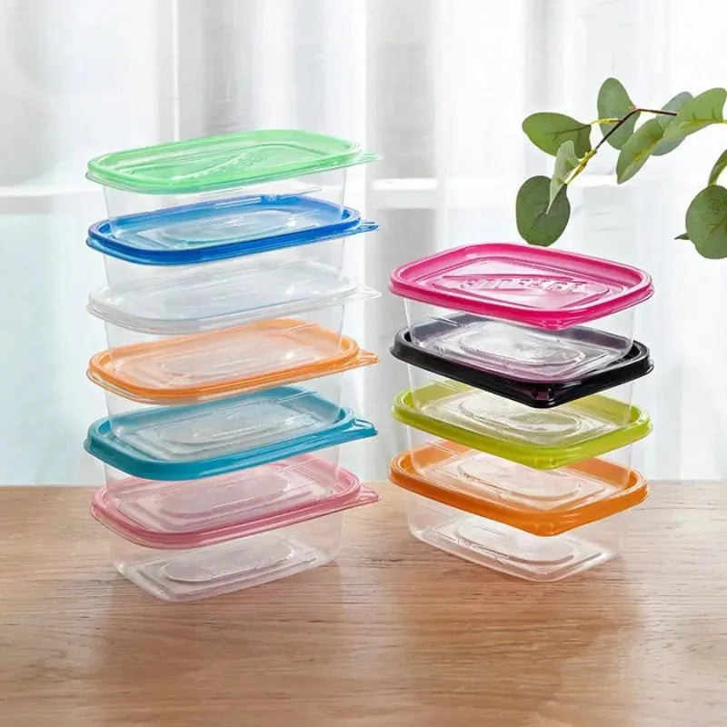 10pcs Stackable & Reusable Transparent Rectangular Food Storage Containers with Lids - Microwave, Refrigerator, and Freezer Safe