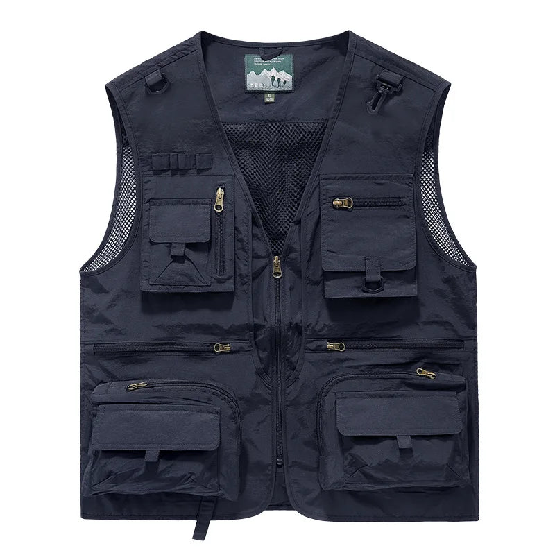 Mesh Men's Fishing Vest Multi Zip Pocket Hiking Waistcoat Male Light Thin Outdoor Sleeveless Jacket Work Summer Travel Plus Size