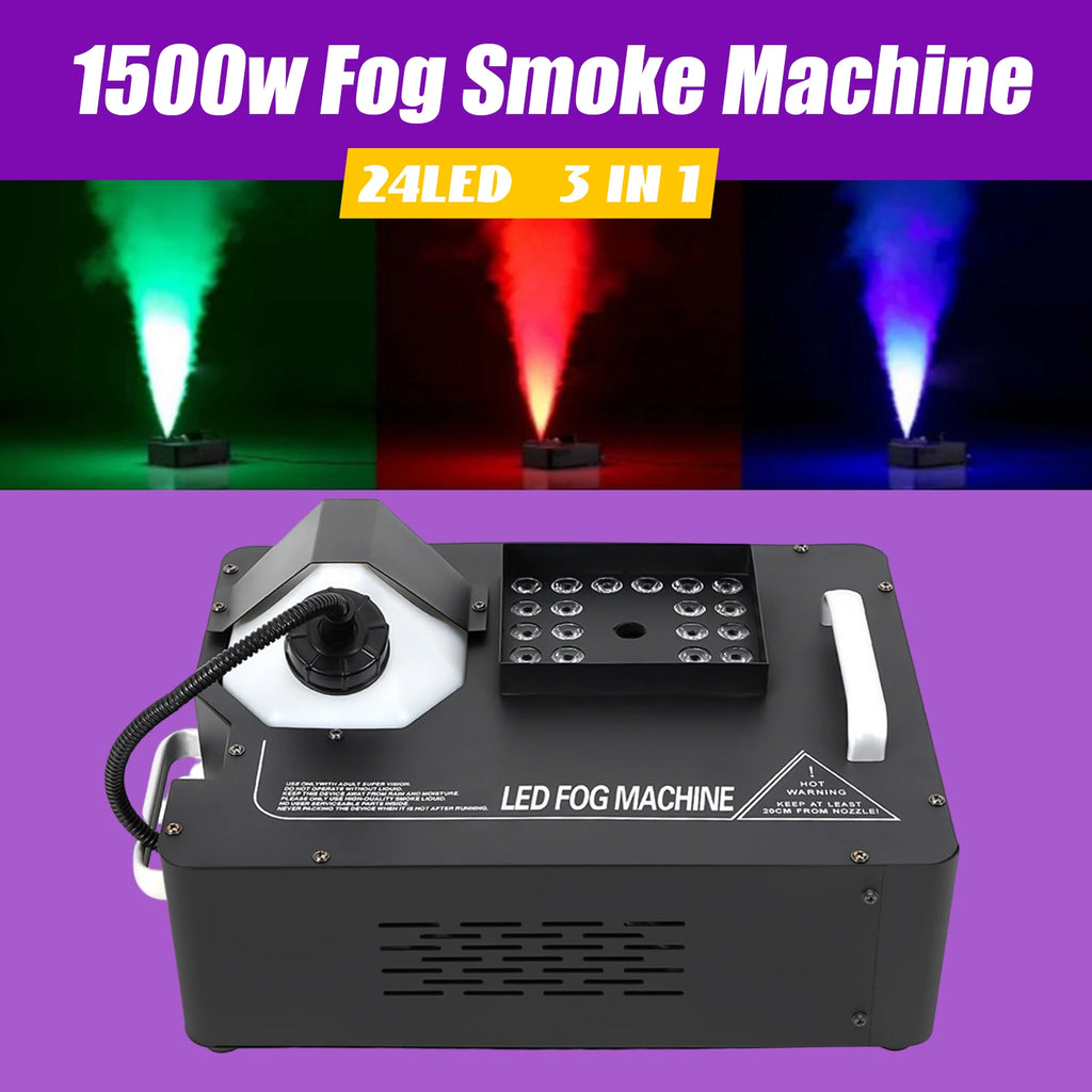 24led 1500w Column Smoke Generator 3-in-1 with Built-In Power Adapter 16.54*12.6*9.45 in Fog Smoke Machine with Remote Control Seven Light Colors 0.53 Gal Oil Tank for Wedding Haunted Houses Halloween Parties Christmas Clubs