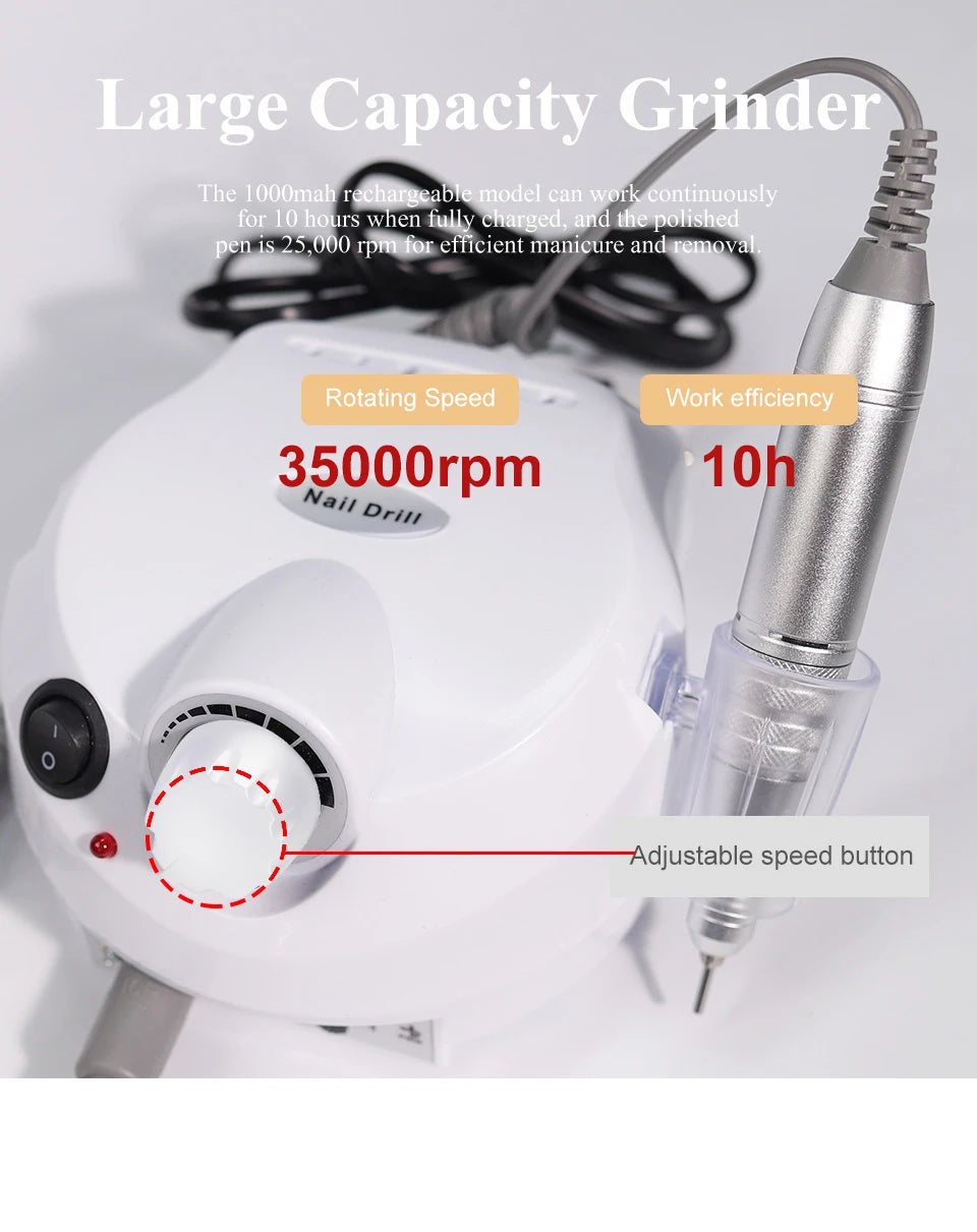 35000RPM Professional Nail Drill Machine for Manicure Drill Tips Electric Nails Sander Pedicure File Polisher Equipment Tools
