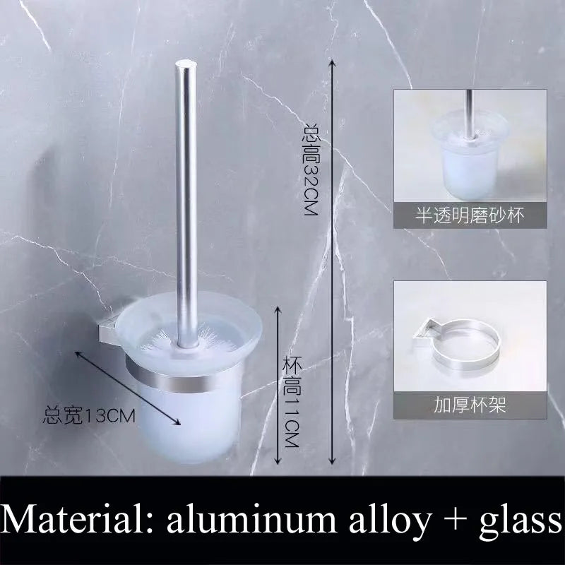 glass toilet brush holder wall mounted,  304 stainless steel bathroom cleaning brush black silver color