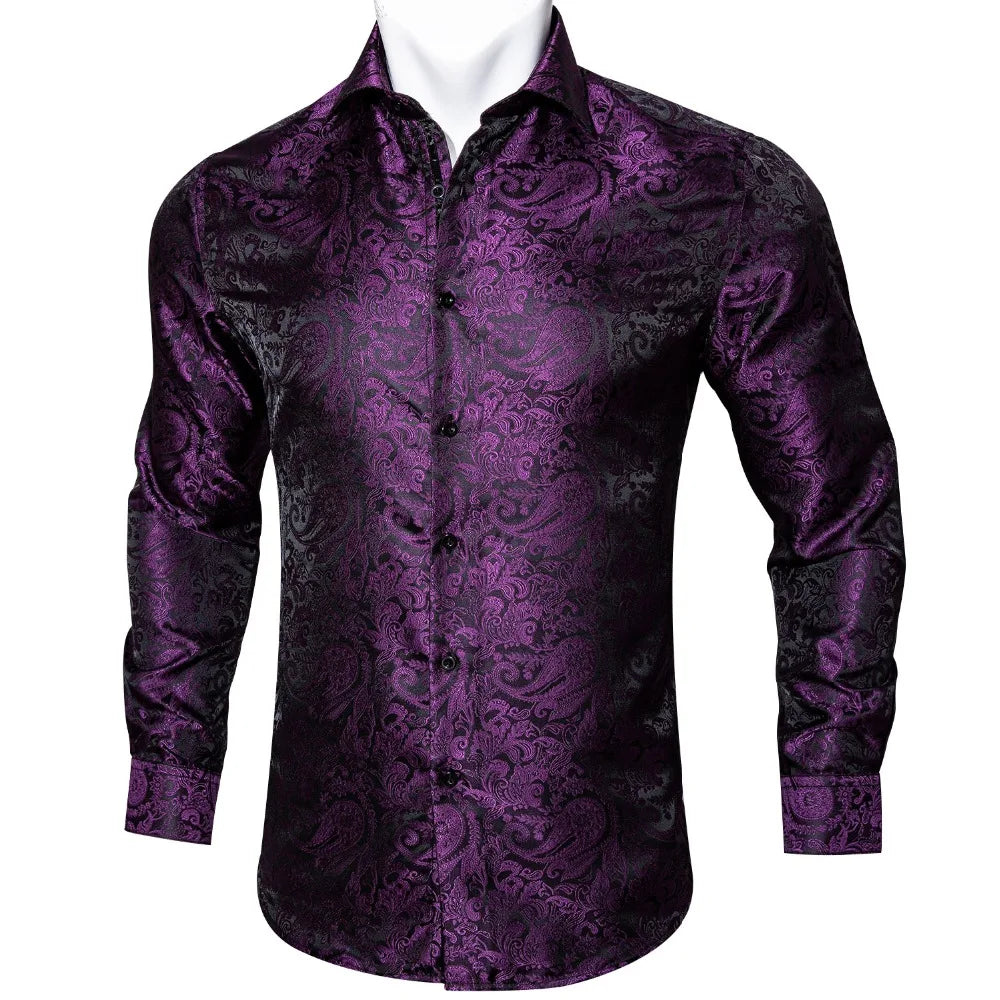 Gold Paisley Bright Shirts Men Autumn Long Sleeve Casual Flower Shirts For Men Designer Fit Dress Shirts BCY-07
