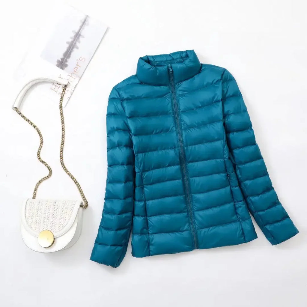 Plus Size Light Down Jacket Women Inner Cloth Autumn Winter Slim Short Stand Collar Warm White Duck Down Coat Women Outerwear