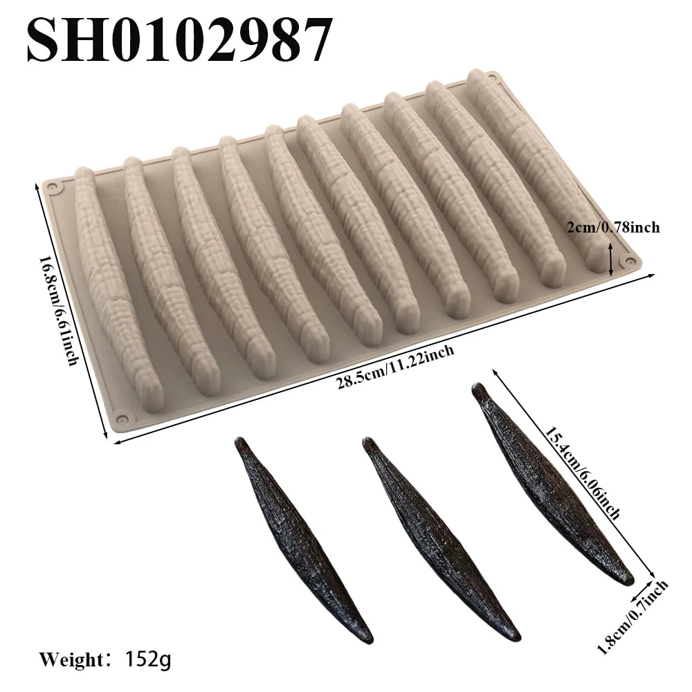 1 or 6 or 10-Cell Vanilla Pod Design Chocolate Mold Dessert Baking Tools Kitchen Silicone Bakeware Food Grade Cake Mould