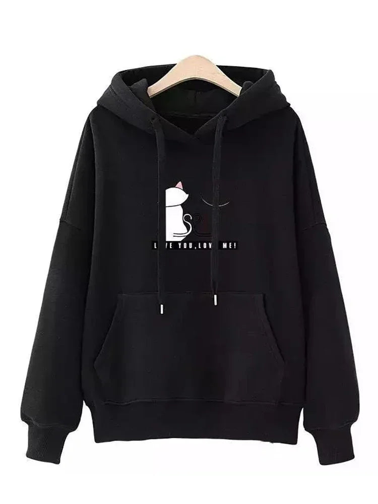 2023 Streetwear Hoodies Women Sweatshirt Autumn Spring Long Sleeve Harajuku Cat Print Sweatshirts Casual Pullover sudadera mujer