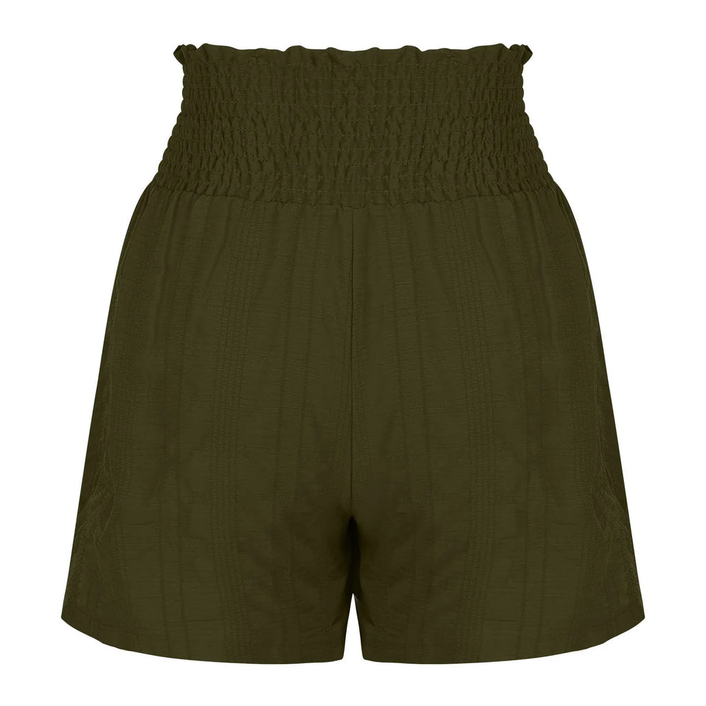 Women Casual High Waist Shorts Skirt Smocked Elastic Drawstring A-Line Flowy Short Skirt Pants Summer Solid Color Beach Skorts