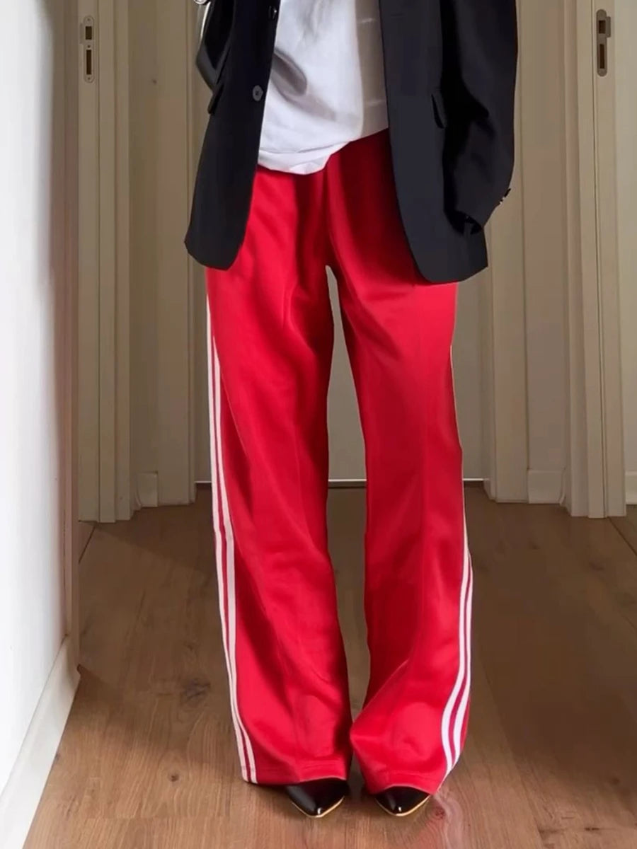 Women's Striped Pants Loose Elastic Waist Drawstring Straight Leg Casual Sweatpants with Pockets y2k Low Rise Baggy Trousers