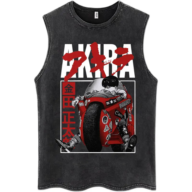 Washed Japan Anime Akira Retro Tank Tops 90s Science Fiction Movie Shotaro Kaneda Sleeveless T Shirts Cotton Casual Loose Vests