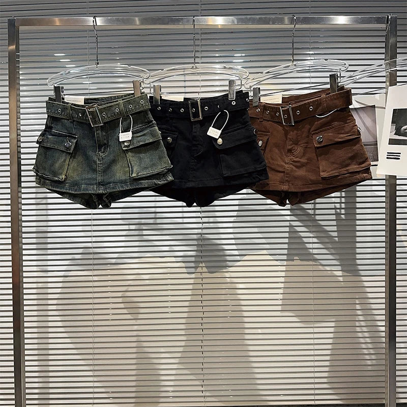 Women's Black Denim Cargo Shorts Fashion High Waist Ladies Streetwear Baggy Cowboy Shorts Jeans 2000s Y2k Harajuku 2000s Clothes