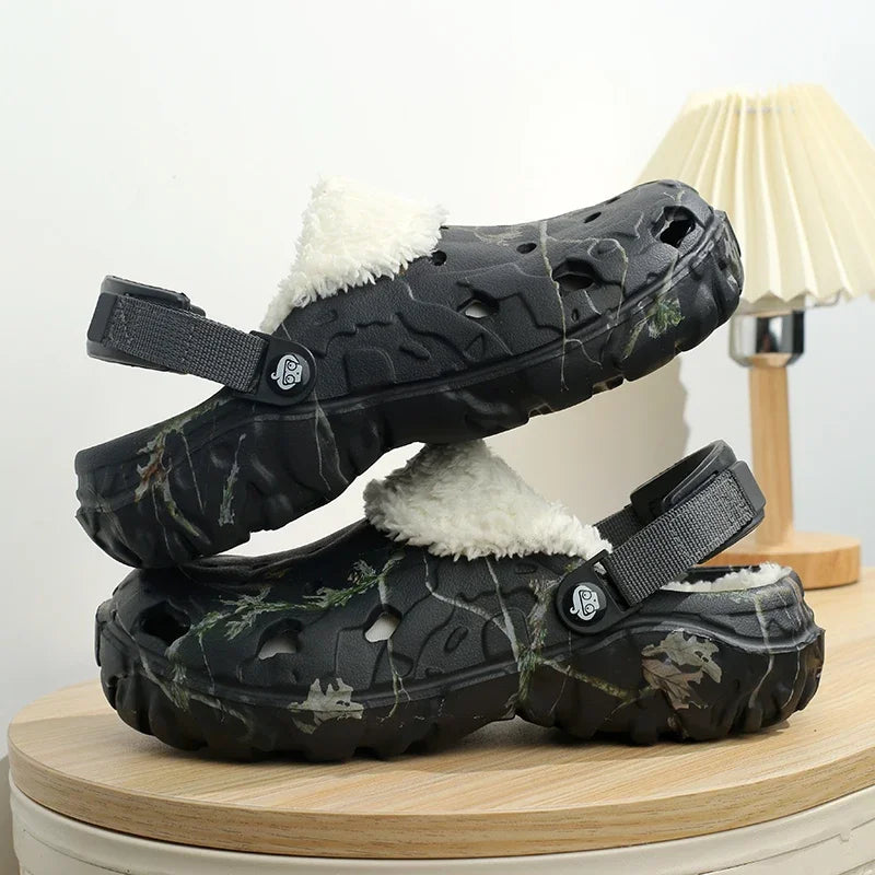 Winter Men Clogs Slippers Warm Furry Slippers Soft Home Cotton Shoe EVA Fluff Slides Casual Outdoor Comfortable Plush Fur Clogs