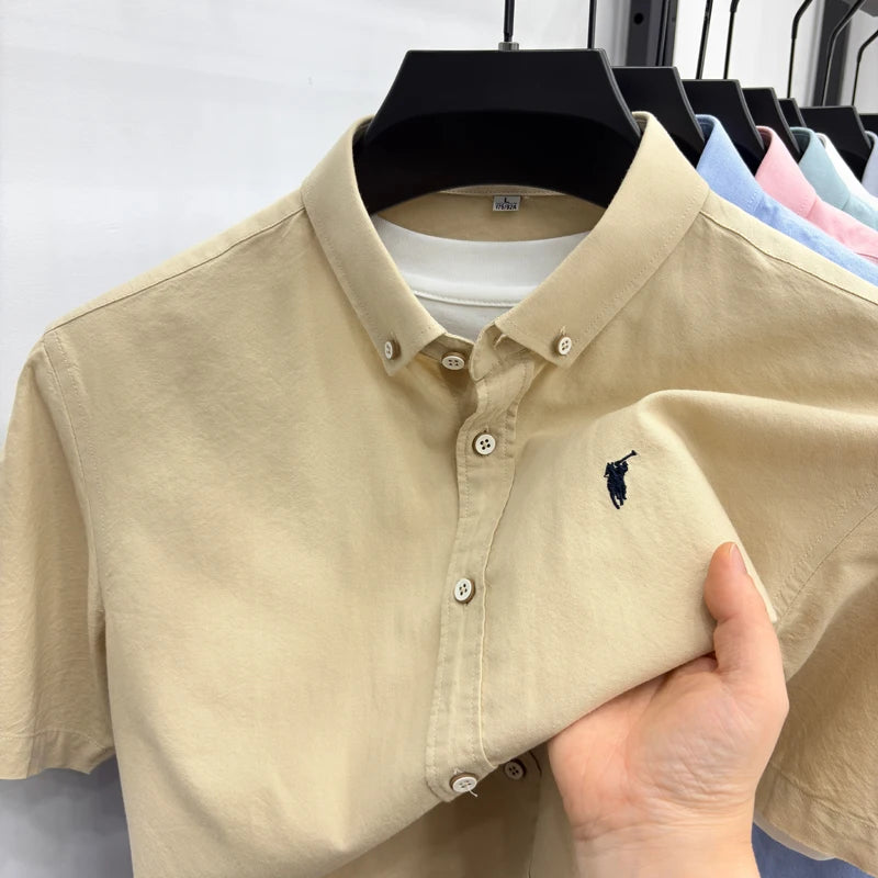 100% cotton short sleeve shirt summer classic solid color luxury brand Paul embroidery fashion business golf casual men's wear