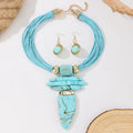 Western Jewelry Set Fashion Irregular Imitation Turquoise Wax Rope Statement Necklace And Earrings Women's Party Accessories