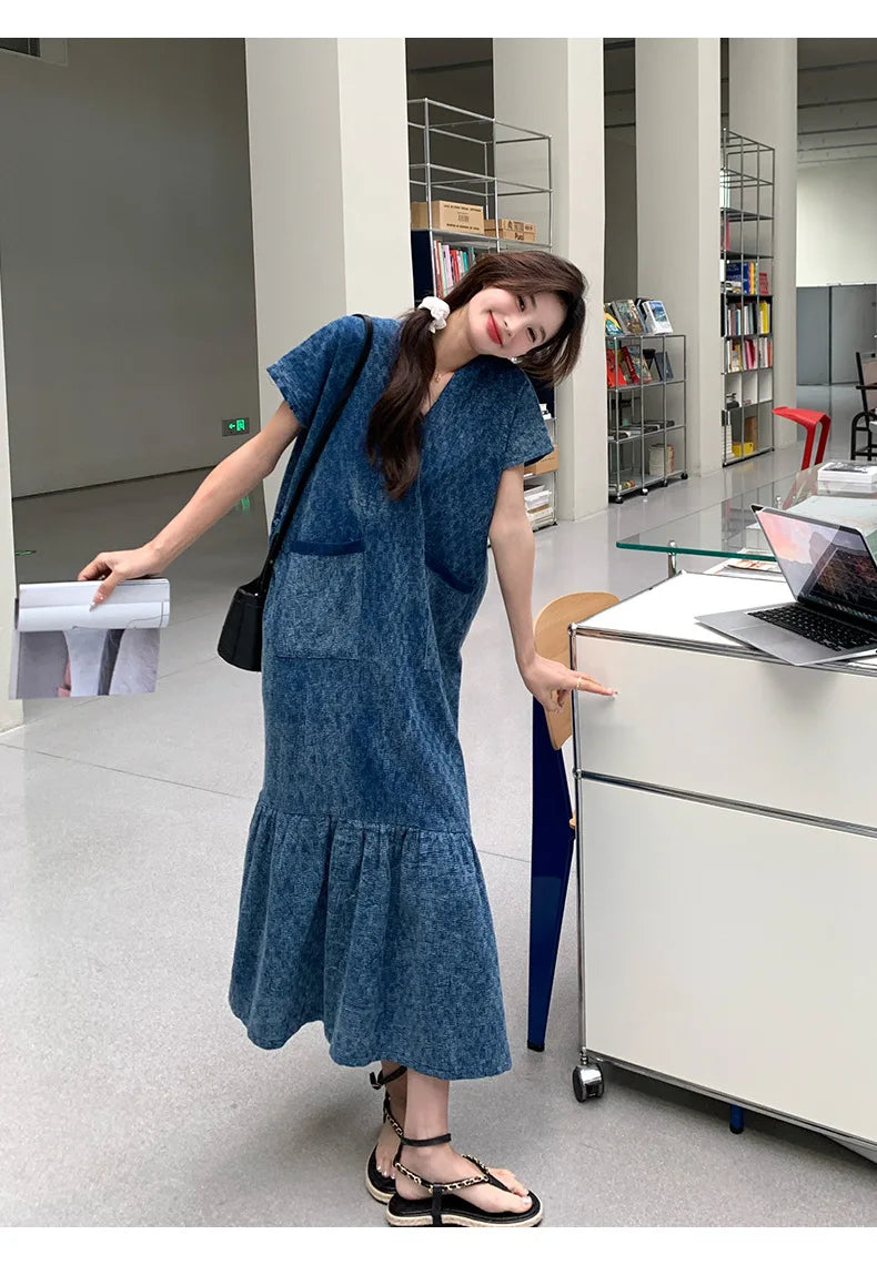 Retro Denim Dress Women's Summer Design Sense Fashion Loose Dress