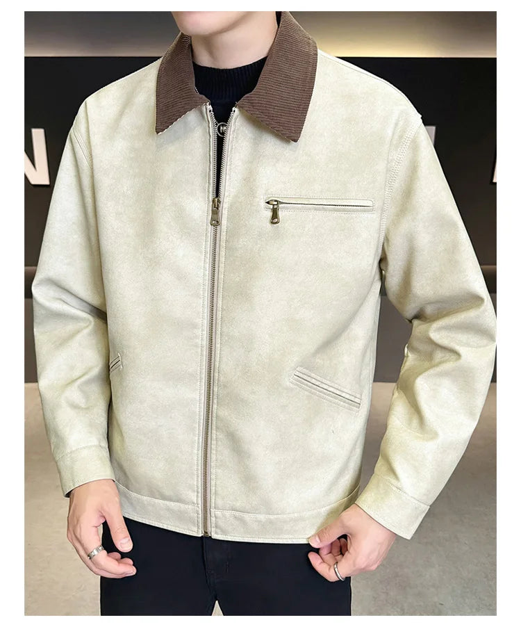 2029  Motorbiker Jacket Men's American Autumn Winter Hip-hop PU Leather Jackets Men Streetwear Racing Motorcycle Wear