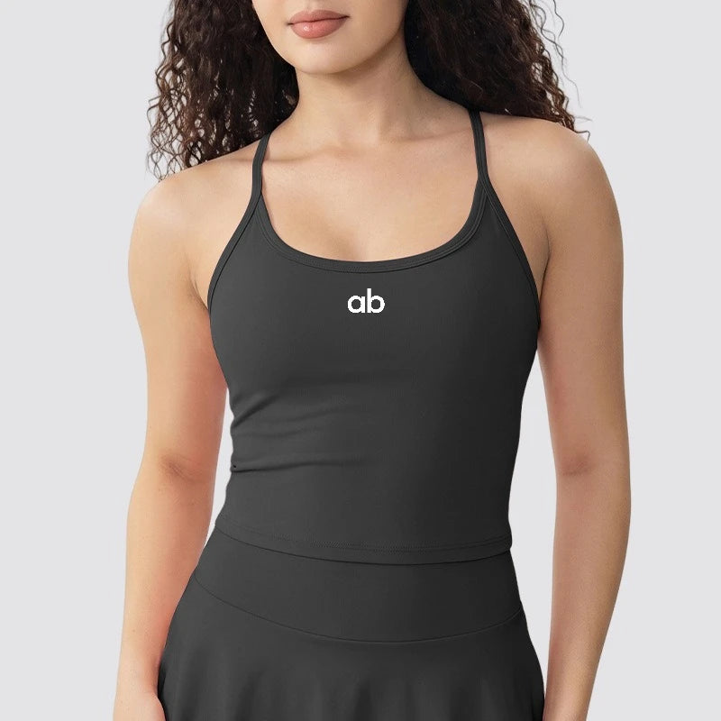 Halter Thin Strap Women Sports Bra Integrated Fixed Cup Cross Back Shockproof Quick Dry Push Up Naked Feeling Yoga Gym Vest