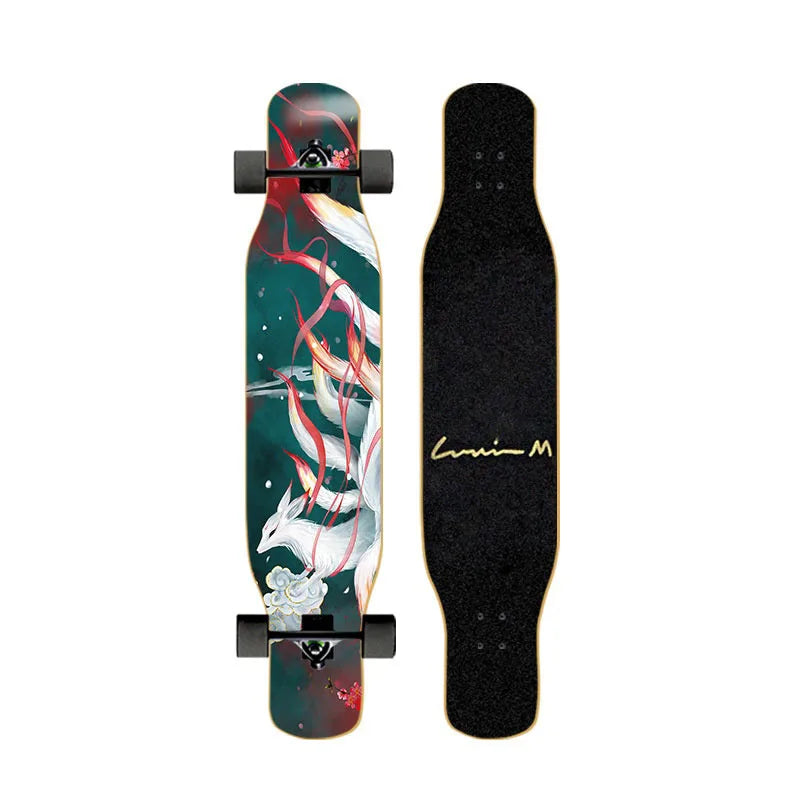 44-inch longboard skateboard for beginners, men, women, adults, professional double-kick dance board, youth maple wood four-whee