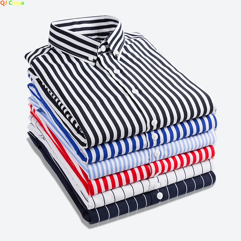 2026 Men's Classic Striped Shirt, Single-breasted Long-sleeved Shirts Autumn New Top Red Blue Black Slim Version Male Chemise