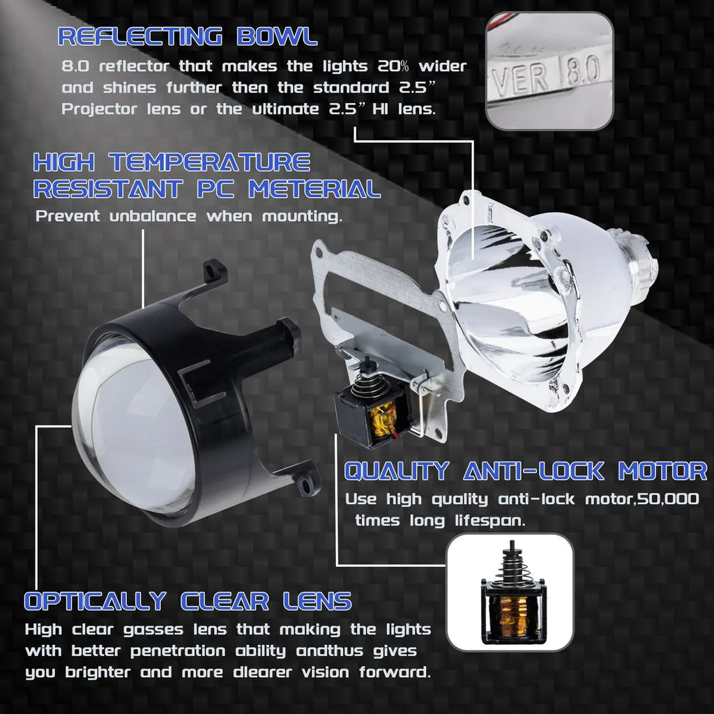 2.5 Inch Mini Bi Xenon Projector Lens RHD LHD Fit H1 H4 H7 Car Motorcycle Headlight Headlamp Car Assembly Kit Retrofit Replace