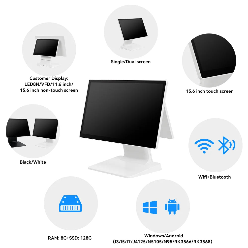 Dual Screen Terminal Cash Register POS All In One System Windows 10/Android For Supermarket Cash Registers Can Connect Printer