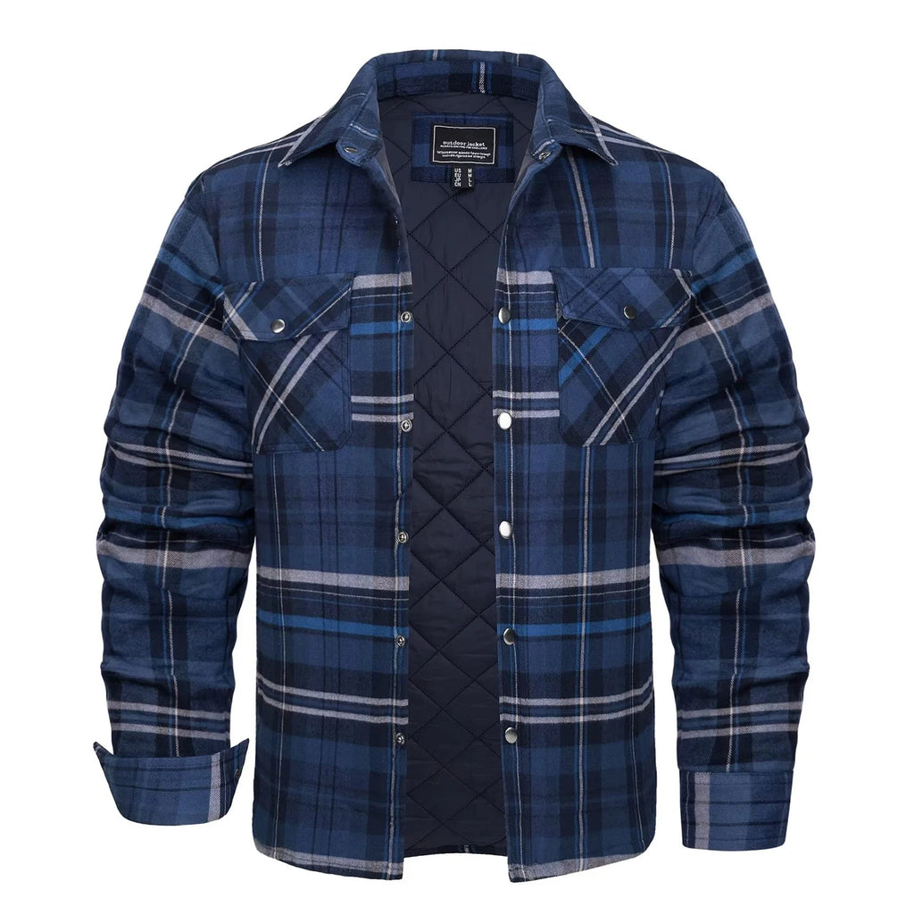 MAGCOMSEN Flannel Shirt with Quilted Lined Jacket Mens Long Sleeve Plaid Shirt Coat Button Down Outerwear Winter Male
