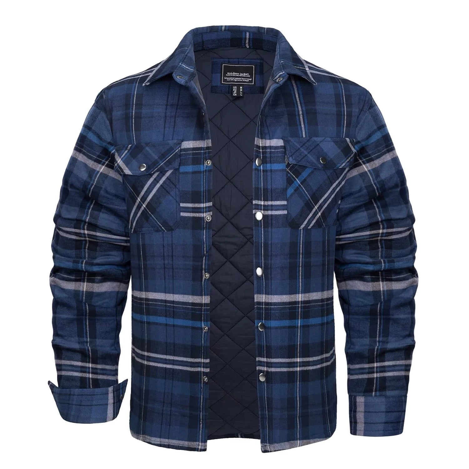 MAGCOMSEN Flannel Shirt with Quilted Lined Jacket Mens Long Sleeve Plaid Shirt Coat Button Down Outerwear Winter Male