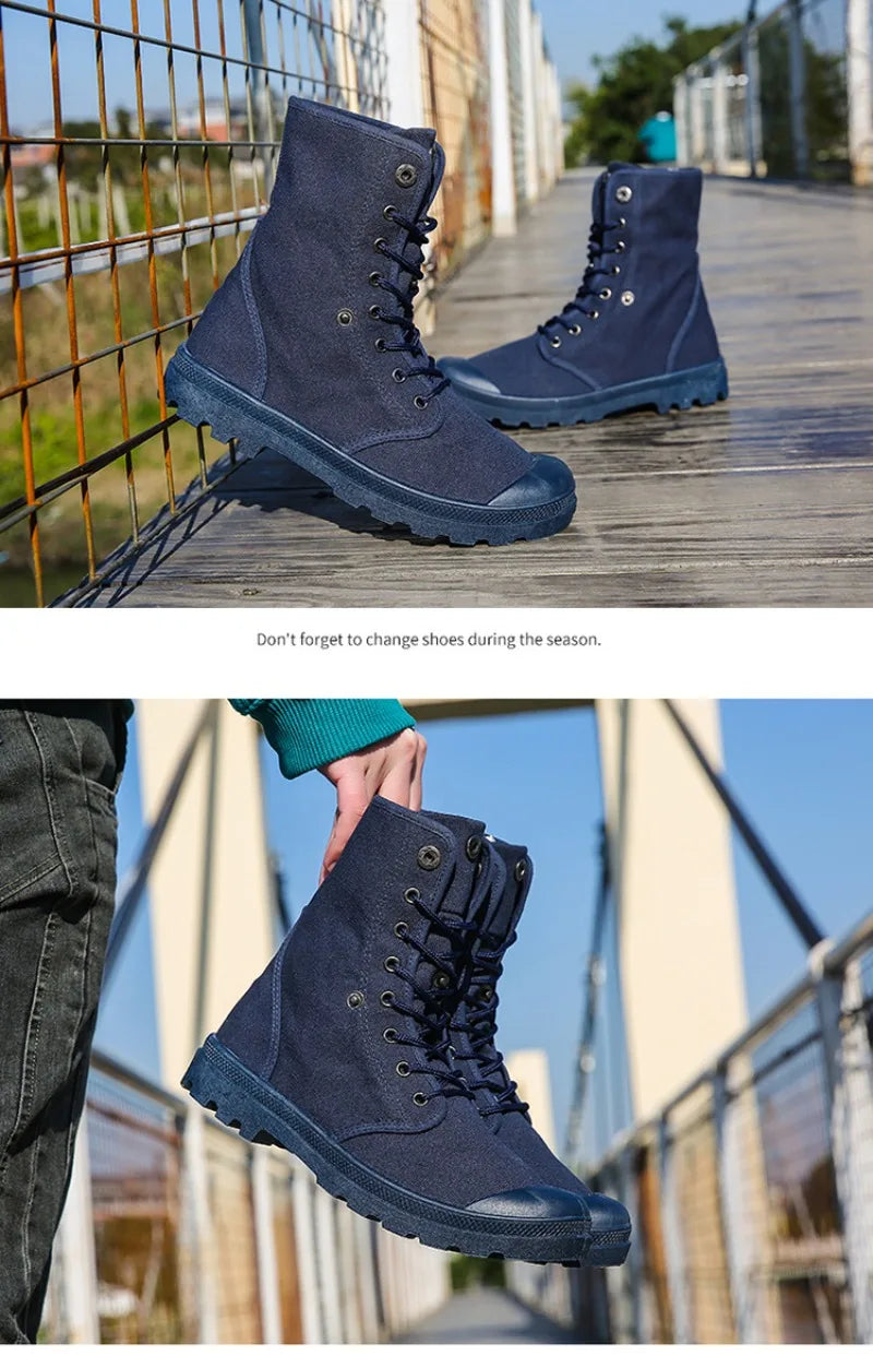 Men's Casual Boots Fashion High-top Canvas Shoes Classics Breathable Sneakers for Men Outdoor Non Slip Hiking Boots Botas Hombre