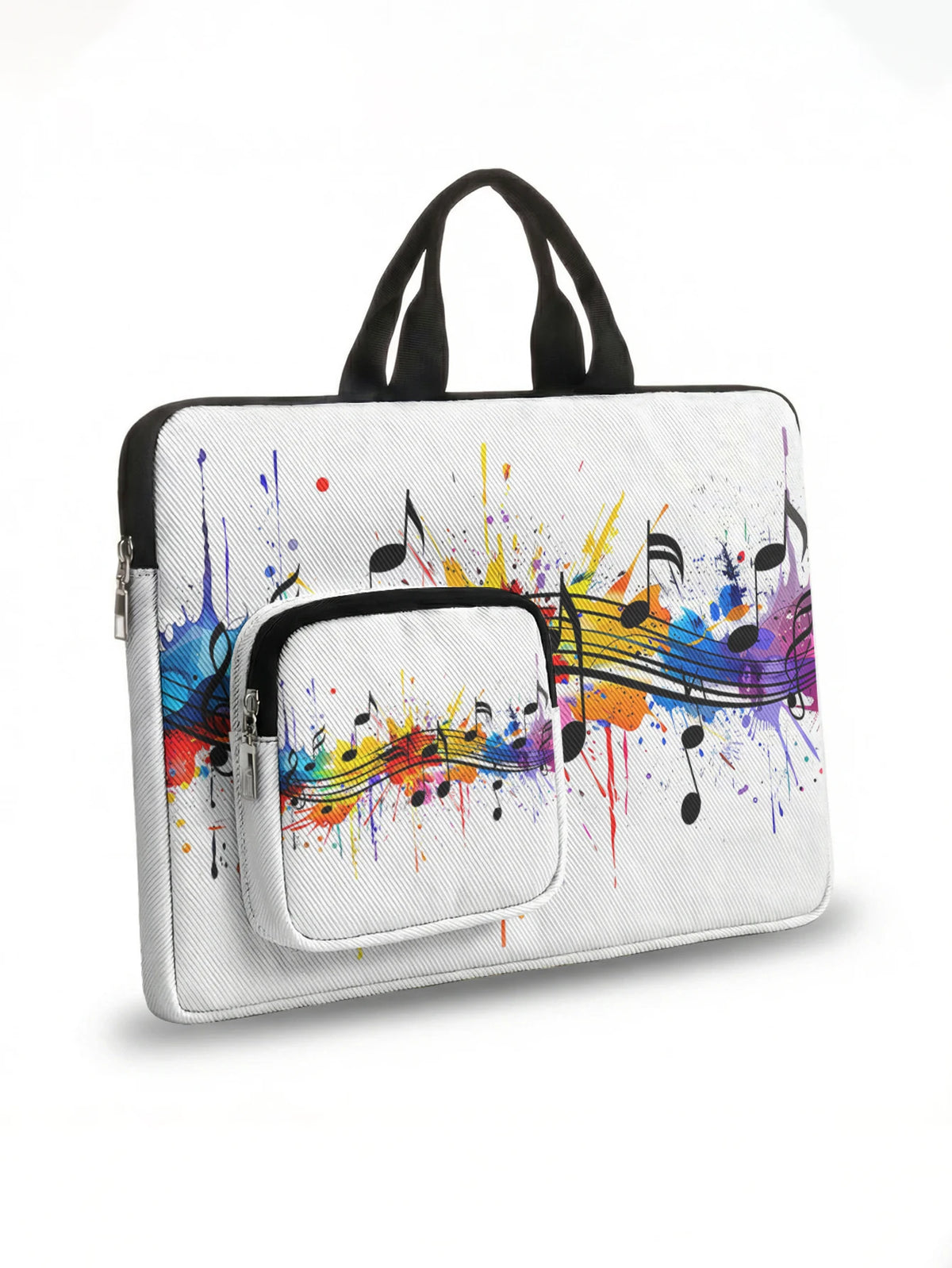 Rainbow Splash Music Note Laptop Handbag With Extra Pocket Shockproof Notebook Case For 13-15.6 Inch Laptops