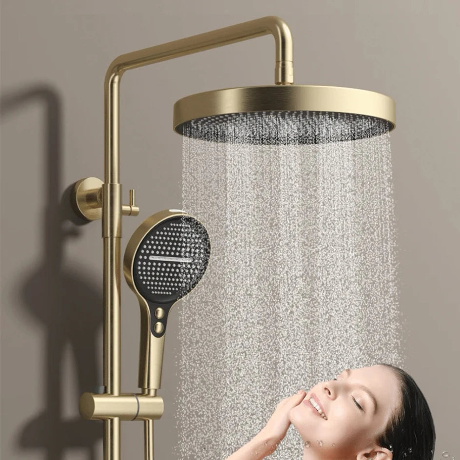 White Bathroom Shower System Set SDSN 12 Inch Round Rainfall Shower Head Brass Bathroom Faucet Hot Cold Gold Bathroom Shower Set