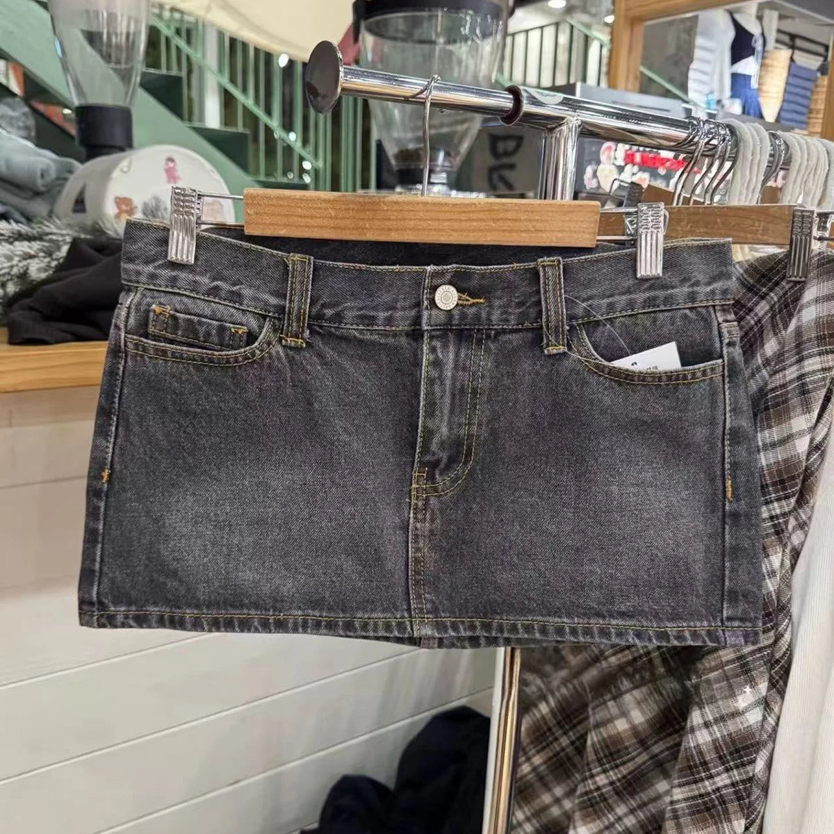 Vintage Denim Straight Mini Skirts Women Sexy Low Waist Pockets A-line Short Faldas Casual Streetwear Summer Cotton Skirt Y2k
