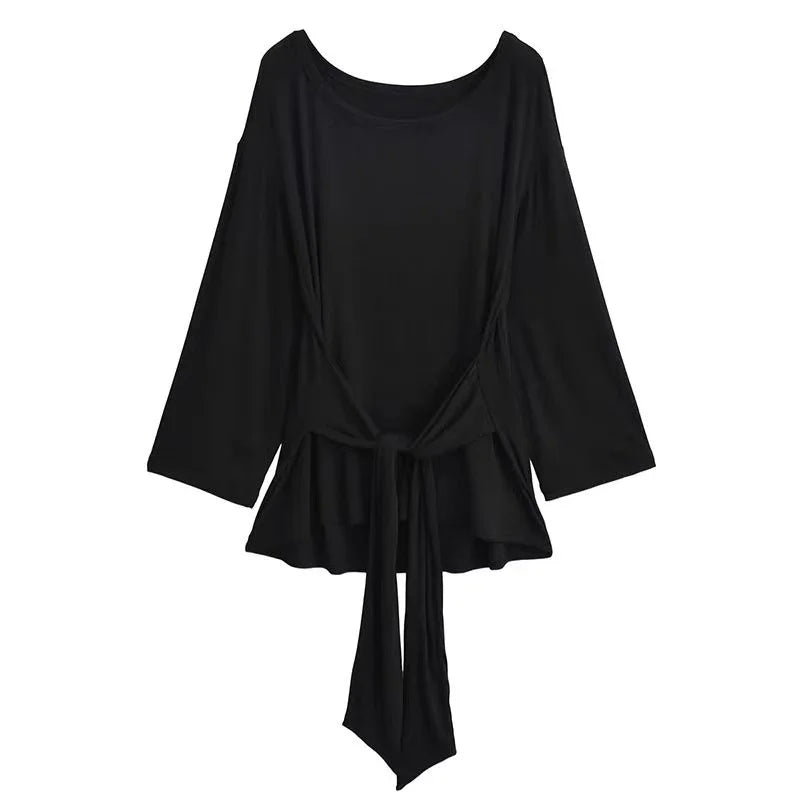 Sexy Thin See Through Long Sleeve Oversize T shirt Women Bandage Off Shoulder Top Female Basic Long Tee Shirt  Korean Chic Lady