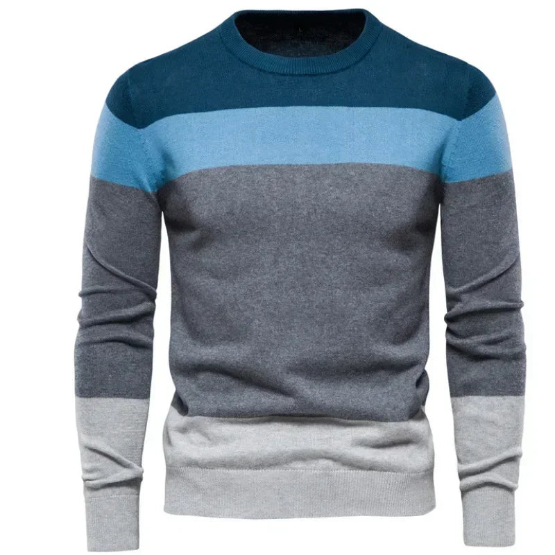 Pop European And American Young Men's Casual Knitted Sweater. New Autumn And Winter Style Striped Pullover Base Layer.