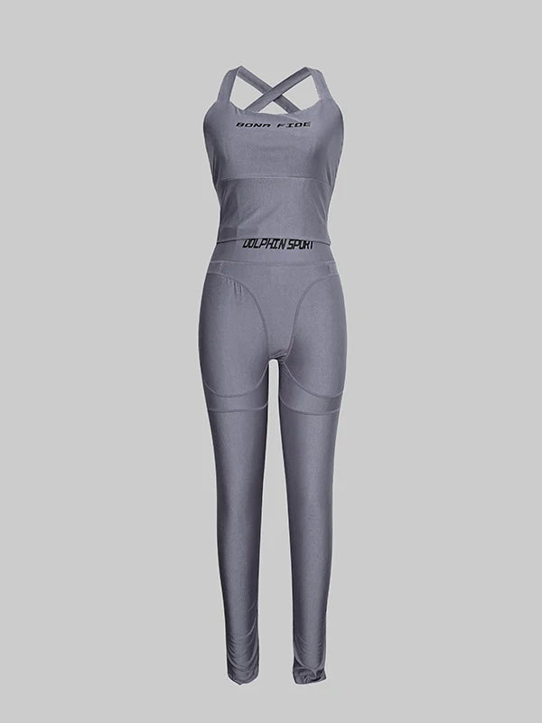 Gymdolphin Women's Solid Color Seamless Slim Fit Halter Fitness Pant Set 2026 Summer Fashion Sexy Yoga Sports Two-piece Set