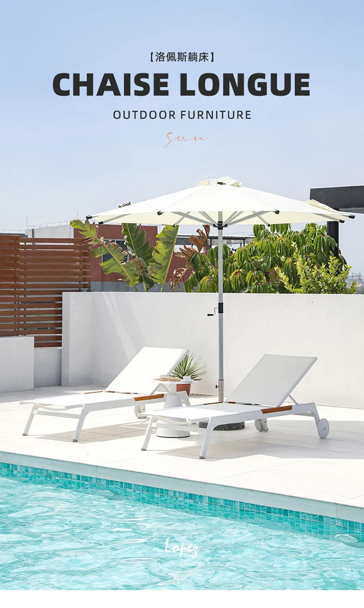 ZML Outdoor White Hotel Pool Sun Lounge Waterproof Seaside Beach Bed