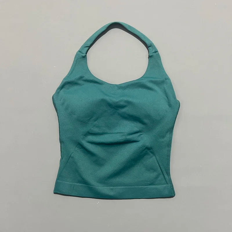 HISTELLO Sports Halter Top Seamless Longline Strappy Gym Tank Top Women Yoga Clothing Workout Fitness Sportswear Pilates Vest