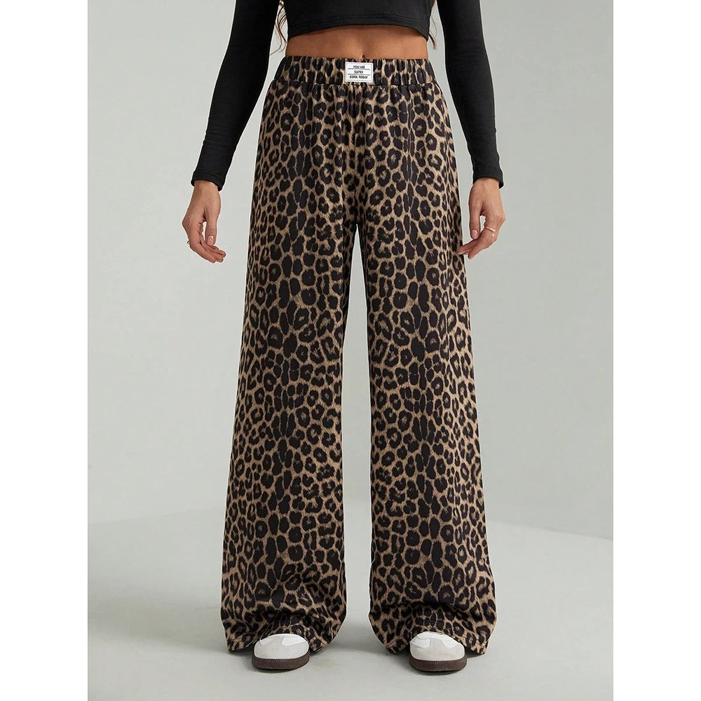 Casual Leopard Print Wide Leg Loose Fit Long Pants Versatile Spring Autumn New Style Women's Fashion plus Size Straight Leg T...