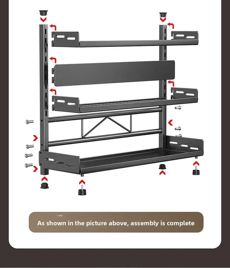 Kitchen Countertop Organizer Rack with Adjustable Feet Knife Storage Removable Shelves Multifunctional Space-Saving for Home