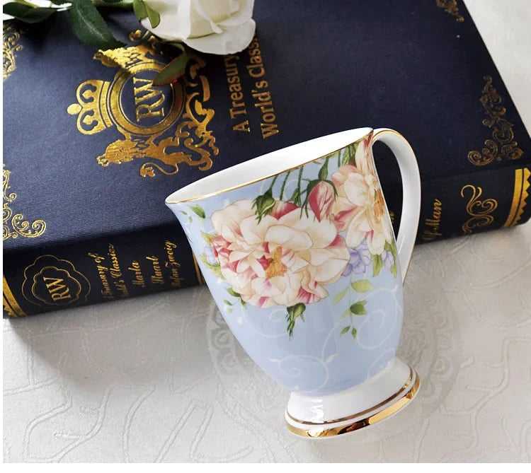 Classical Retro Bone China Mugs Large Capacity Ceramics Breakfast Milk Coffee Mug Pastoral Flower Tea Cup Home Office Drinkware