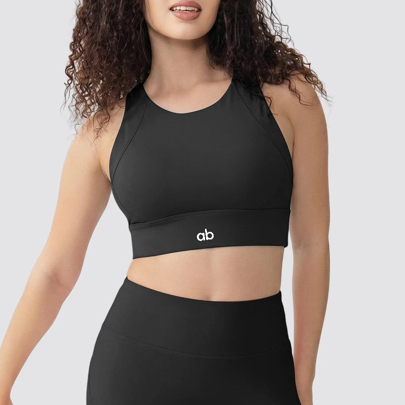 Women Fixed Chest Pad Integrated Sports Bra High Impact Shockproof Quick Dry Yoga Gym Workout Tank Top Ropa De Mujer