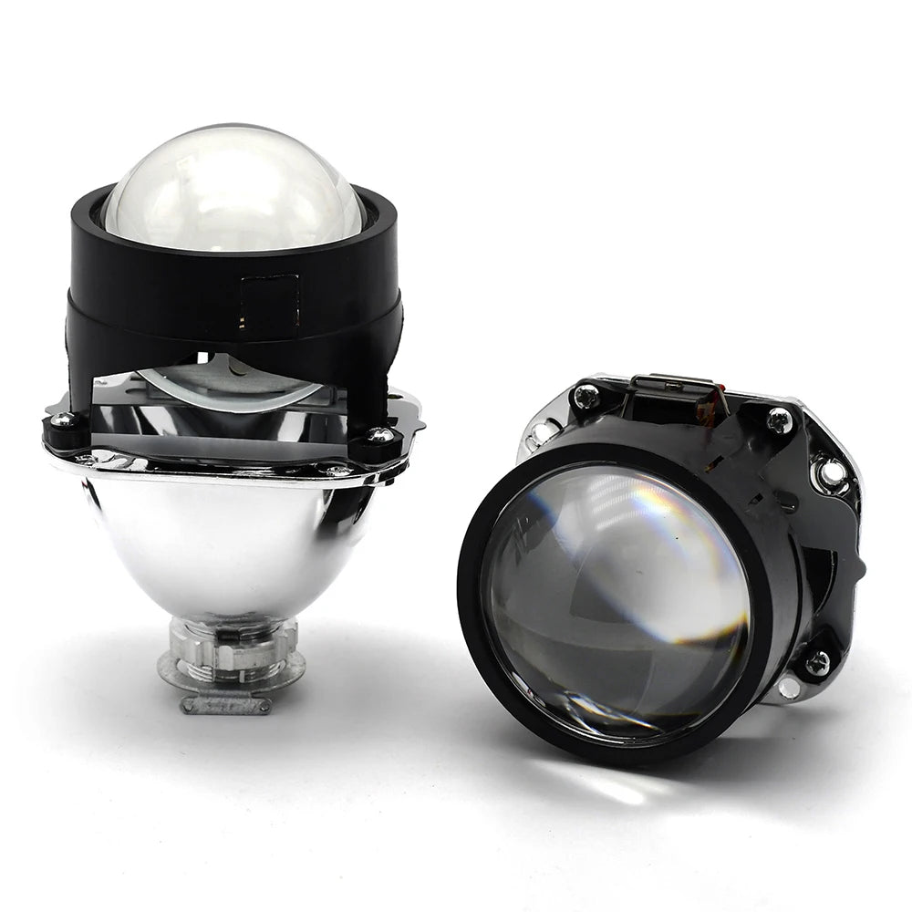 2.5 Inch Mini Bi Xenon Hid Projector Lens DRL LED White Angel Eyes Silver Shrouds Fit H4 H7 Retrofit Car Assembly Kit Demon Eyes