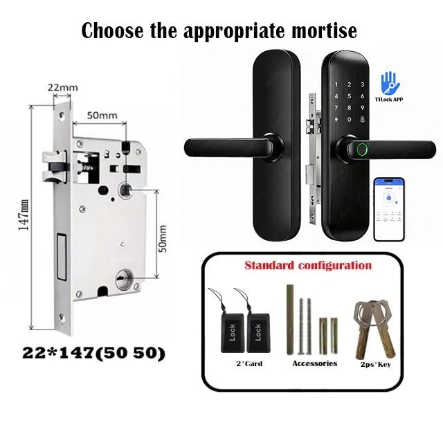 TTLock / Tuya WiFi Smart Fingerprint Door Lock Biometric Digital Lock with RFID Card Password for Hotel Home