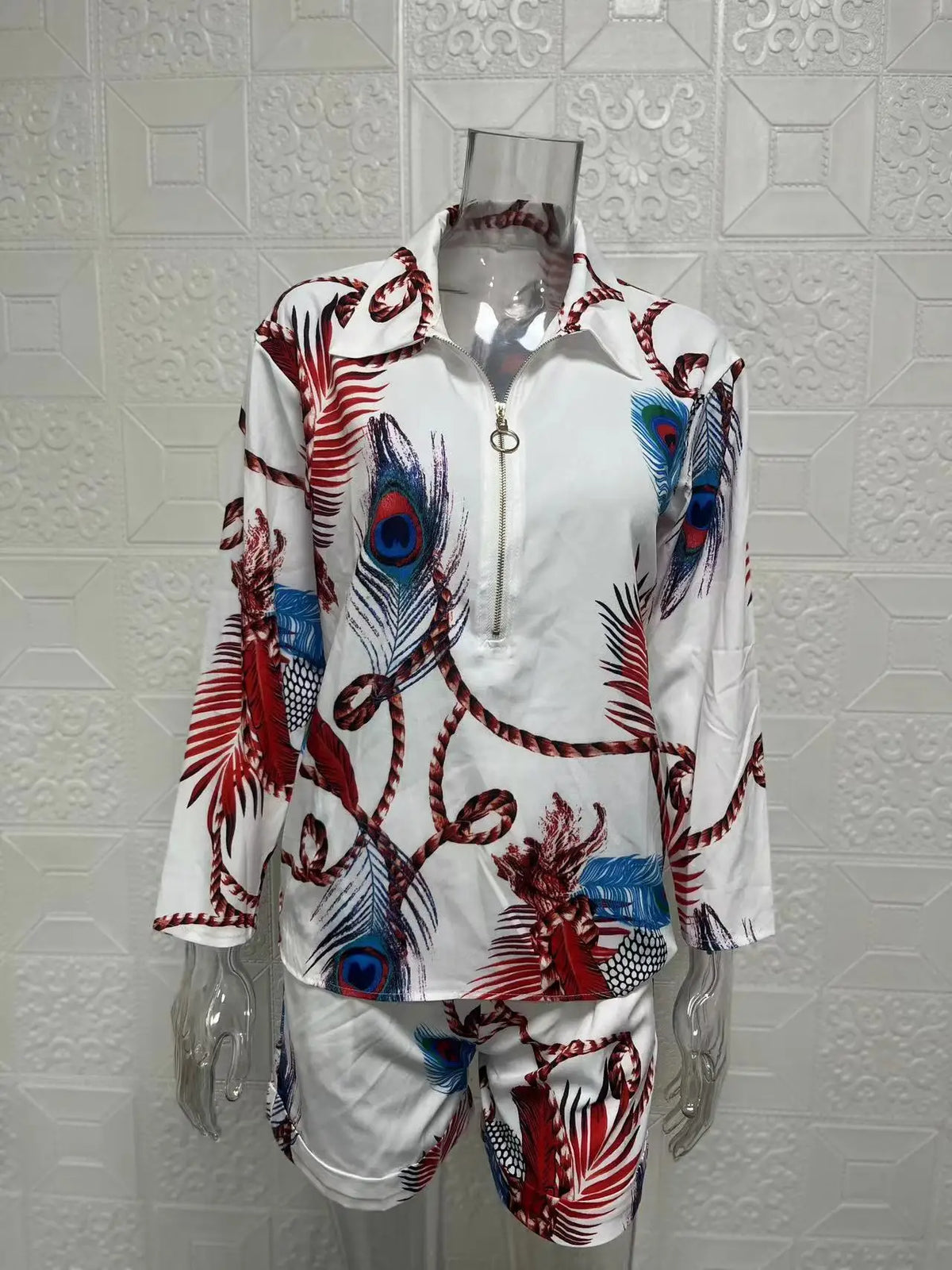Summer Women's Letter Print Shirts Two Piece Sets Casual Turn-down Neck Long Sleeve Zipper Blouses Shorts Suits Loose Streetwear