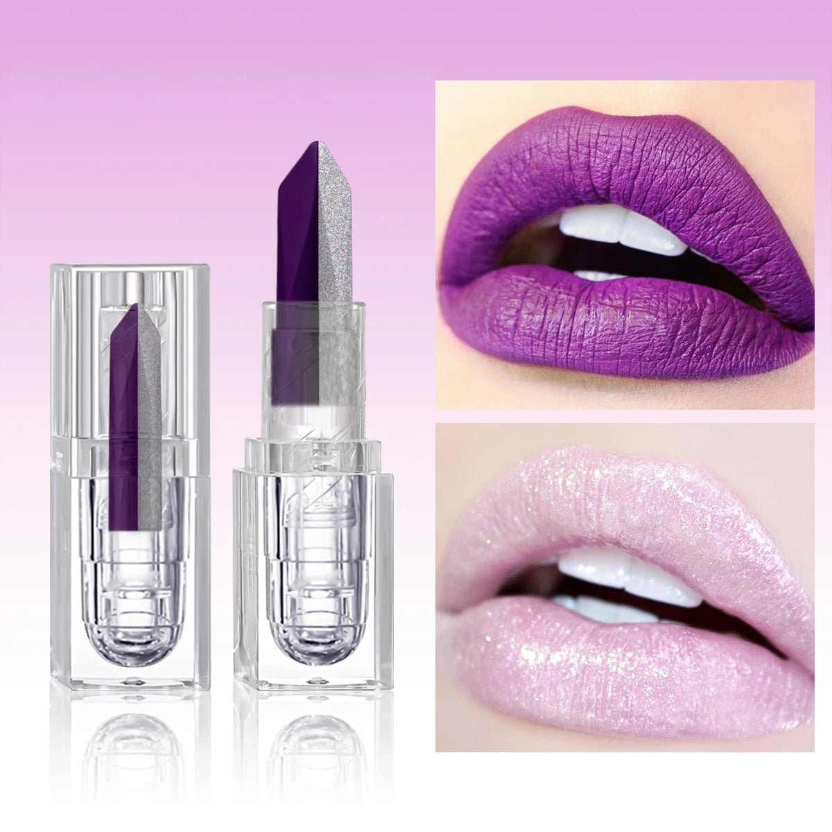 2 in 1 Glitter Lipstick, Gradient Shiny Lip Gloss, Long Wear Festival Lip Makeup for Halloween & Christmas
