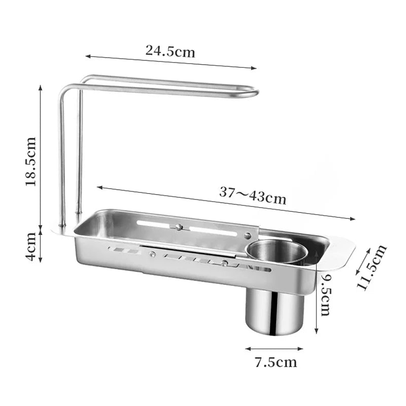 Kitchen Telescopic Storage Rack Sink Organizer Rack Telescopic Faucet Organizer Towel Sponge Storage Adjustable Storage Rack