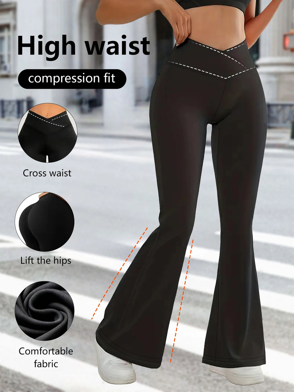 Four-season temperament ladies' trousers-loose leggings with abdomen and hips, high waist and V-shaped cross pants