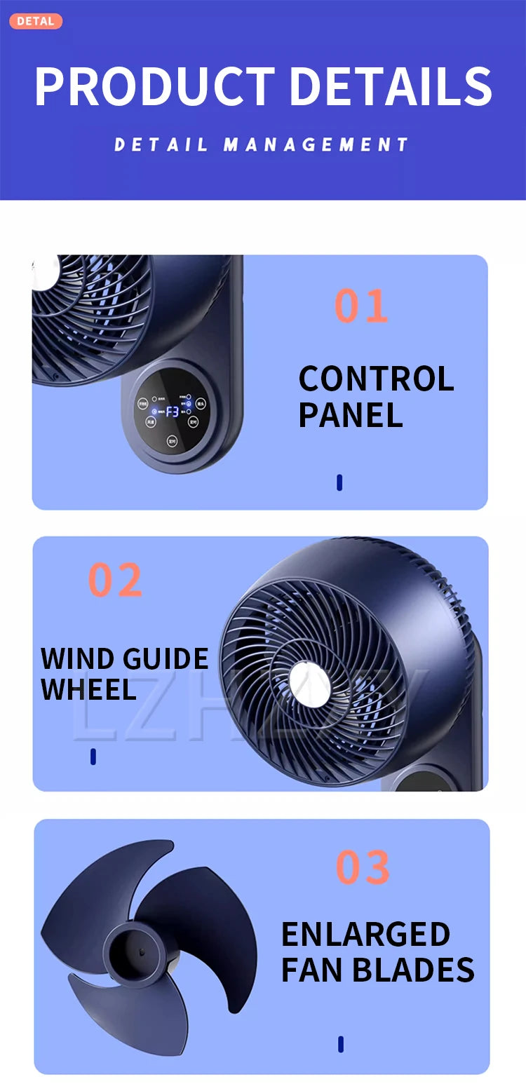 Electric fan, small household wall-mounted air circulation wall fan, kitchen and bathroom punch-free wall-mounted fan