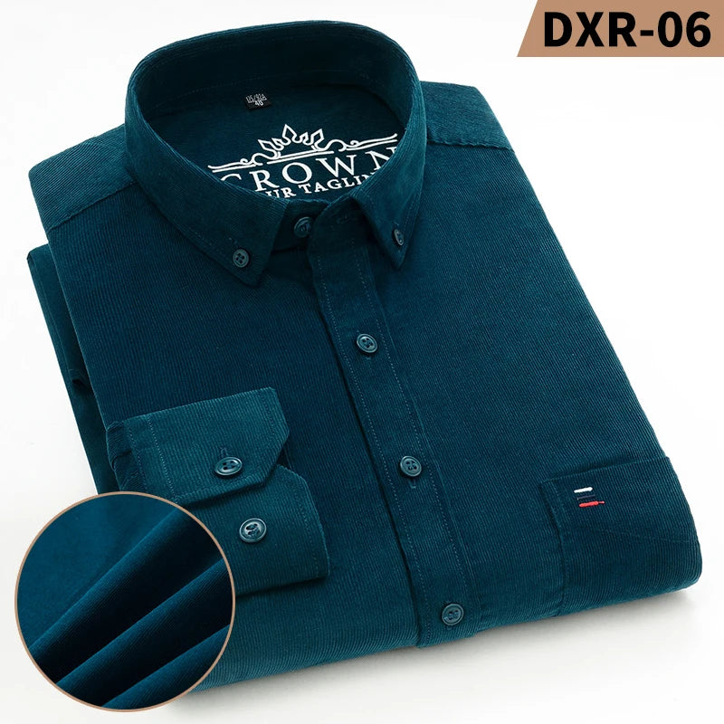 Spring and Autumn New Pure Cotton Corduroy Men's Shirts Large Size Fashion Casual Solid Color Long Sleeve Clothing Youth Tops
